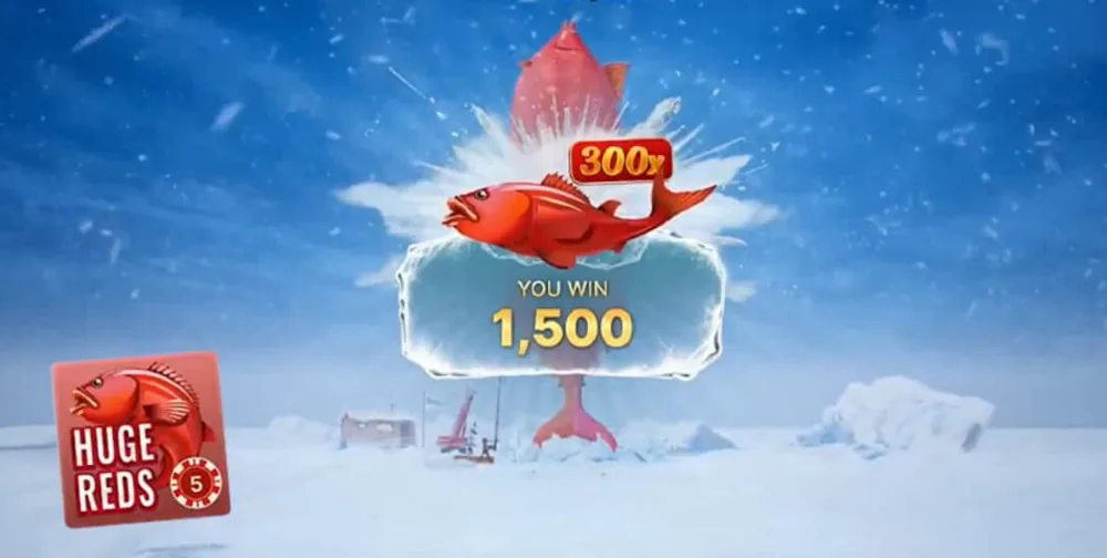 Huge Reds bonus round in Ice Fishing Live with a 300x multiplier fish win